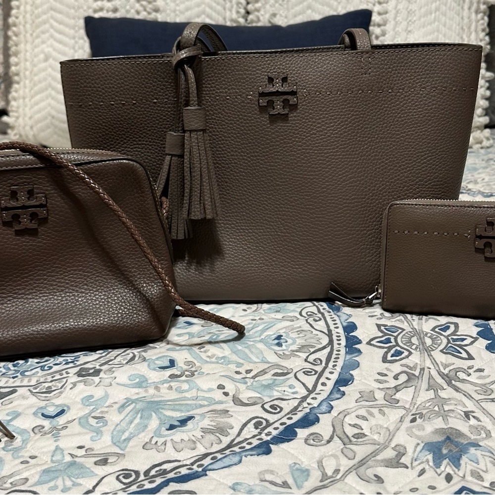 Tory Burch McGraw tote, crossbody, and wallet set
